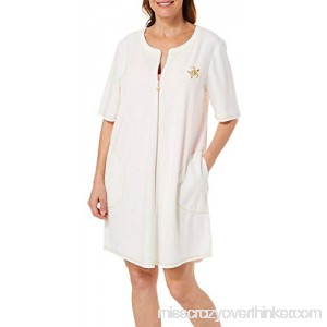 Paradise Bay Womens Embroidered Turtle Terry Zip Cover-Up Large White Gold B07MB7PJD8